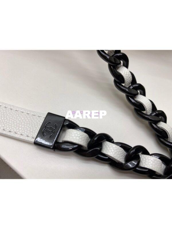 Replica Chanel Lacquered Metal Grained Calfskin Small Flap Bag AS2302 White Black 7