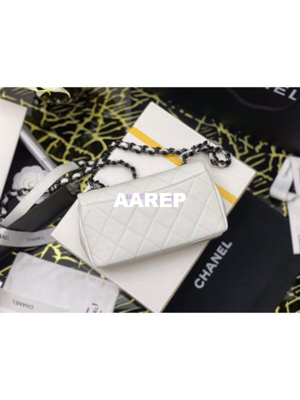 Replica Chanel Lacquered Metal Grained Calfskin Small Flap Bag AS2302 White Black 8
