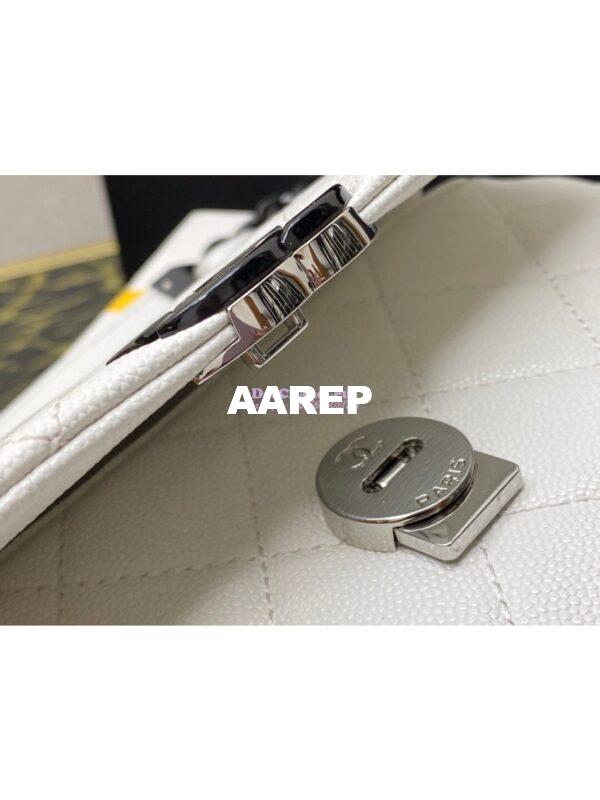 Replica Chanel Lacquered Metal Grained Calfskin Small Flap Bag AS2302 White Black 9