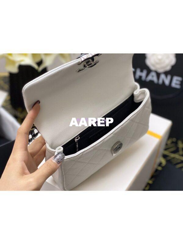 Replica Chanel Lacquered Metal Grained Calfskin Small Flap Bag AS2302 White Black 10