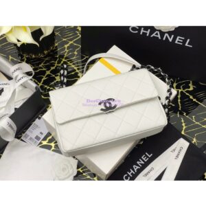 Replica Chanel Lacquered Metal Grained Calfskin Flap Bag AS2303 White Black