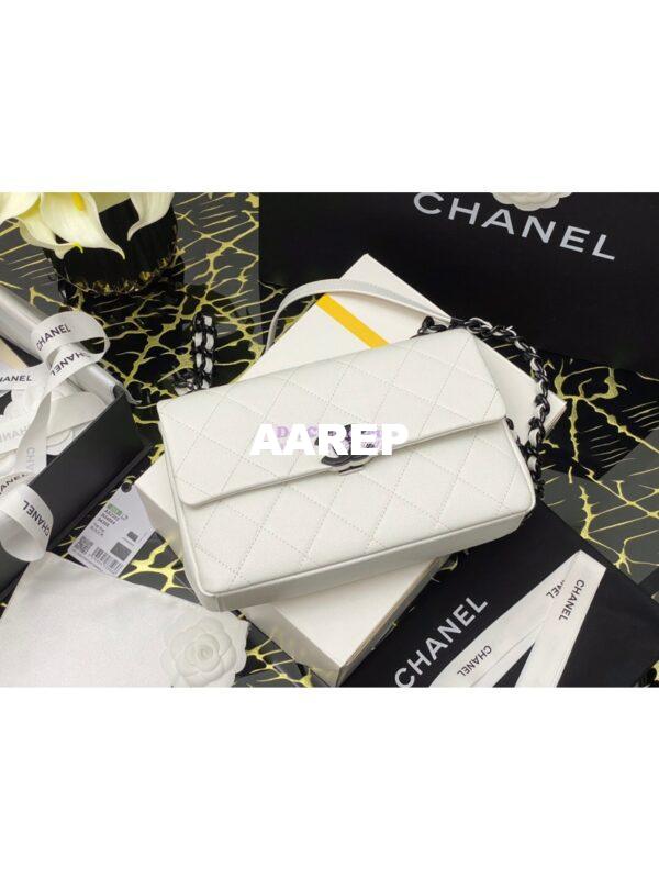 Replica Chanel Lacquered Metal Grained Calfskin Flap Bag AS2303 White Black 3