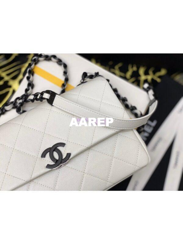 Replica Chanel Lacquered Metal Grained Calfskin Flap Bag AS2303 White Black 5