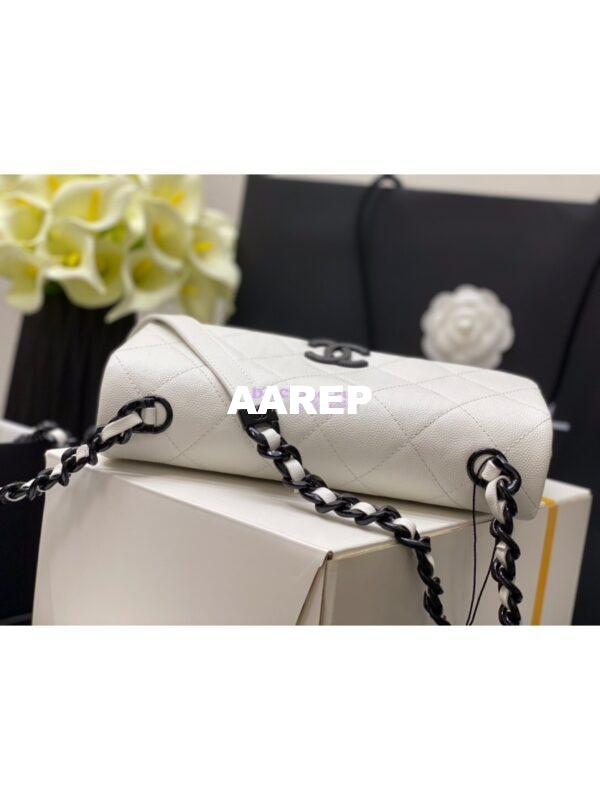 Replica Chanel Lacquered Metal Grained Calfskin Flap Bag AS2303 White Black 6