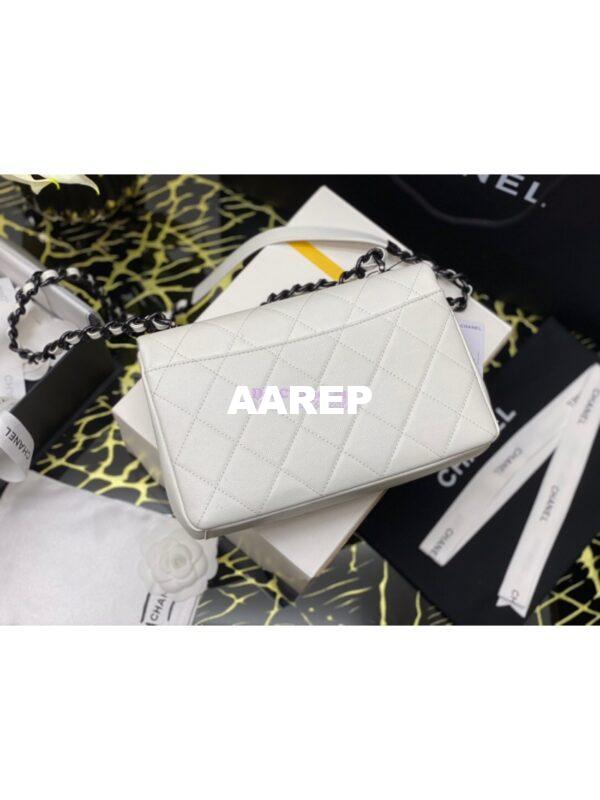 Replica Chanel Lacquered Metal Grained Calfskin Flap Bag AS2303 White Black 8