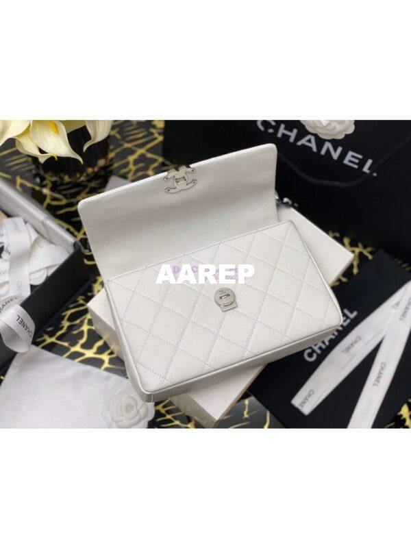 Replica Chanel Lacquered Metal Grained Calfskin Flap Bag AS2303 White Black 9