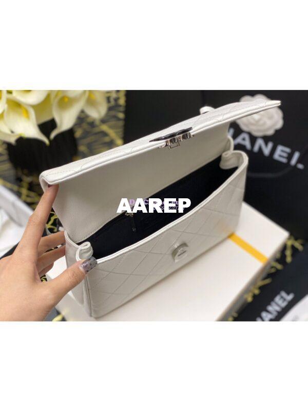 Replica Chanel Lacquered Metal Grained Calfskin Flap Bag AS2303 White Black 10