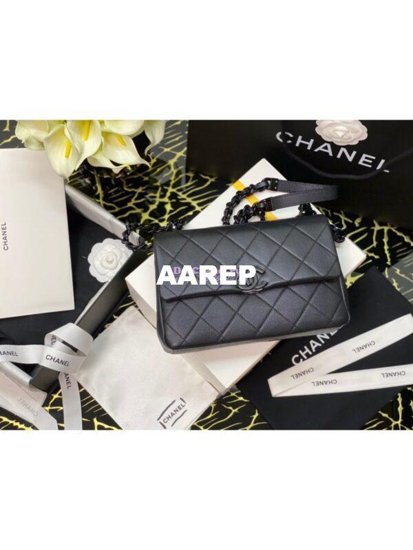 Replica Chanel Lacquered Metal Grained Calfskin Flap Bag AS2303 Black