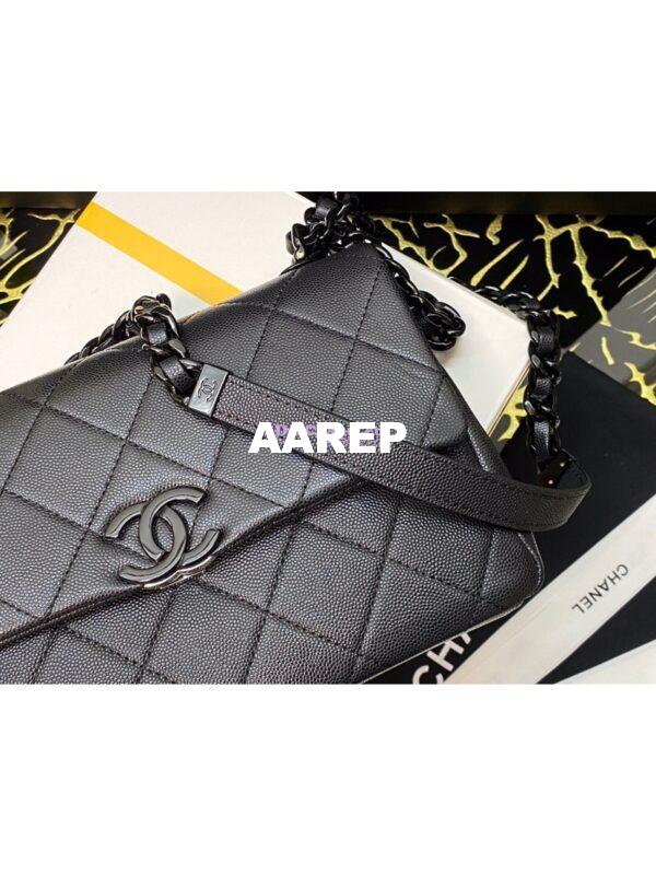 Replica Chanel Lacquered Metal Grained Calfskin Flap Bag AS2303 Black 2