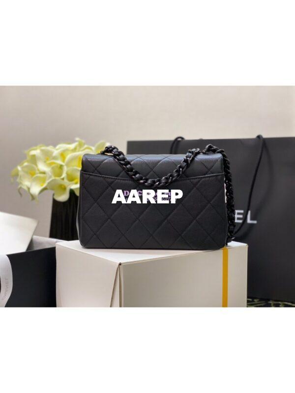 Replica Chanel Lacquered Metal Grained Calfskin Flap Bag AS2303 Black 6