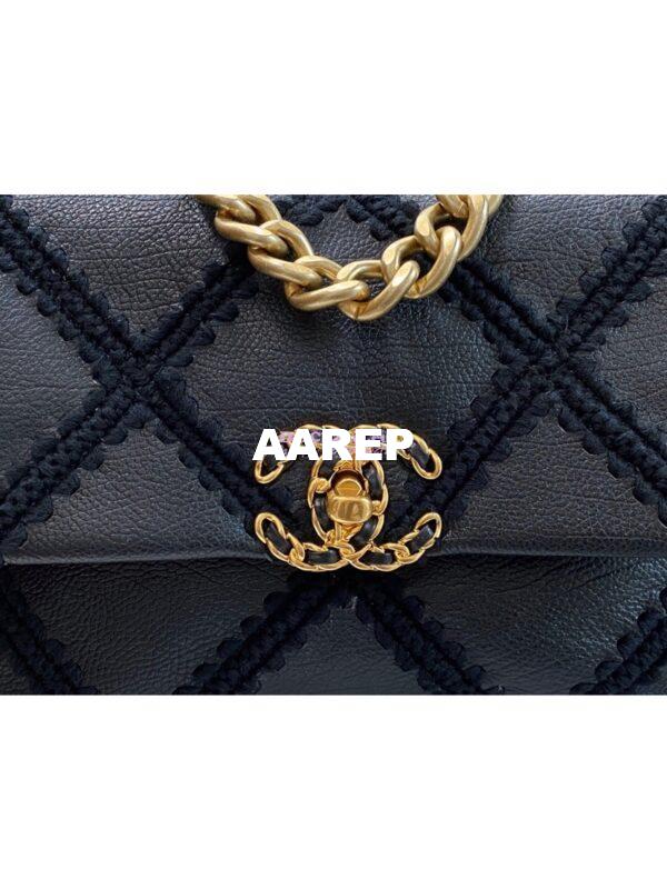Replica Chanel 19 Small Flap Bag in Calfskin & Crochet AS1160 Black 3