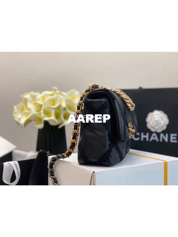 Replica Chanel 19 Small Flap Bag in Calfskin & Crochet AS1160 Black 4