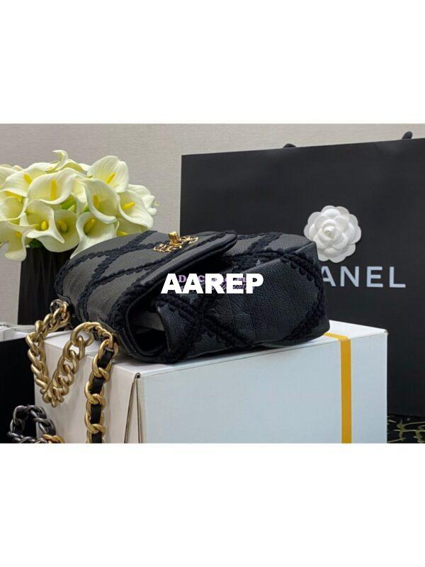 Replica Chanel 19 Small Flap Bag in Calfskin & Crochet AS1160 Black 5