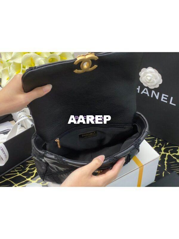Replica Chanel 19 Small Flap Bag in Calfskin & Crochet AS1160 Black 8