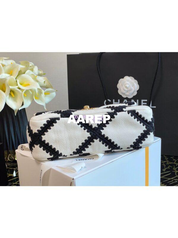 Replica Chanel 19 Small Flap Bag in Calfskin & Crochet AS1160 White Black 7