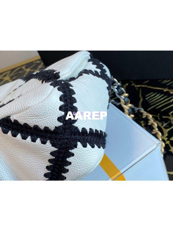 Replica Chanel 19 Small Flap Bag in Calfskin & Crochet AS1160 White Black 8