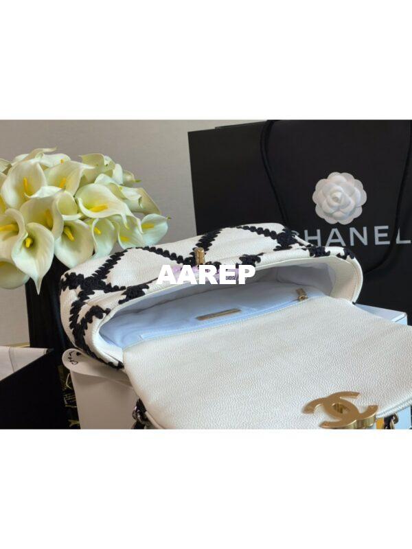 Replica Chanel 19 Small Flap Bag in Calfskin & Crochet AS1160 White Black 10