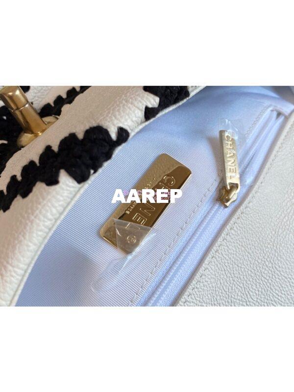 Replica Chanel 19 Small Flap Bag in Calfskin & Crochet AS1160 White Black 11