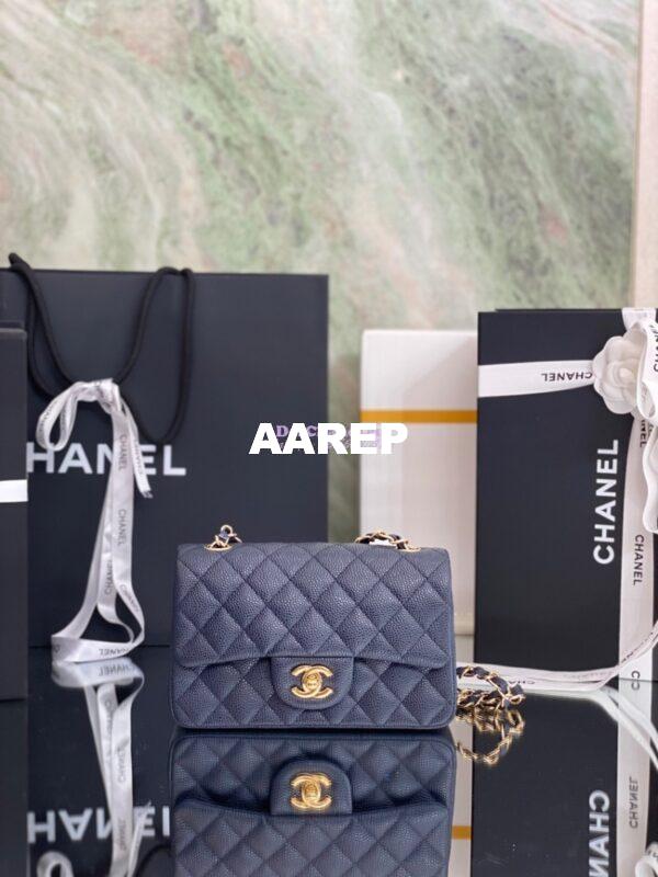 Replica Chanel Quilted Mini Classic Flap Bag Caviar without Edge Stitching 20cm Blue