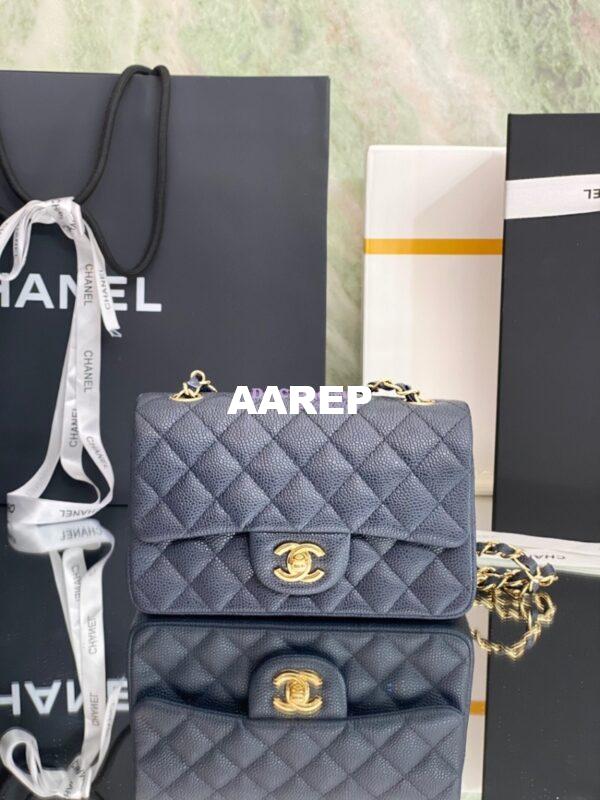 Replica Chanel Quilted Mini Classic Flap Bag Caviar without Edge Stitching 20cm Blue 2