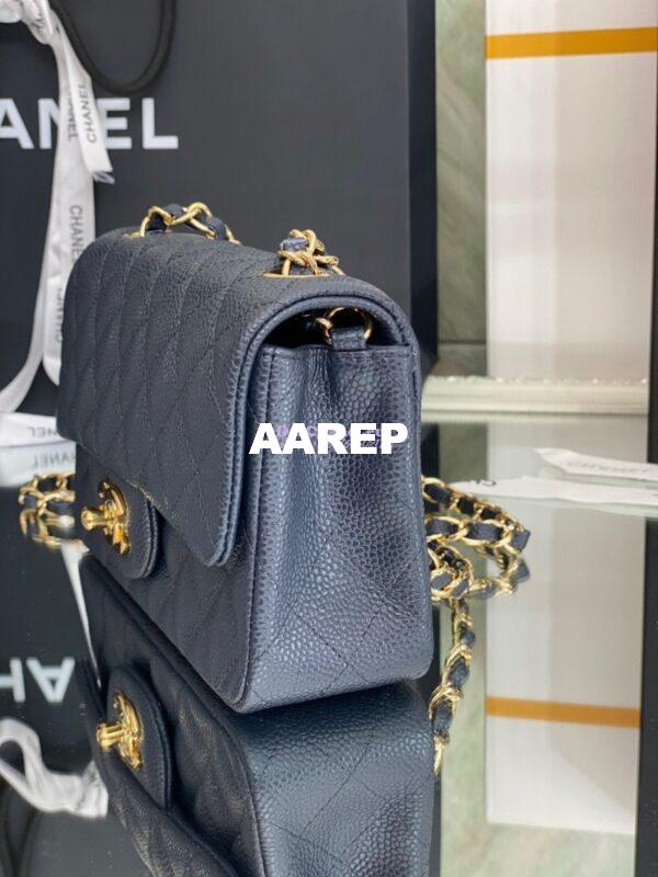 Replica Chanel Quilted Mini Classic Flap Bag Caviar without Edge Stitching 20cm Blue 5