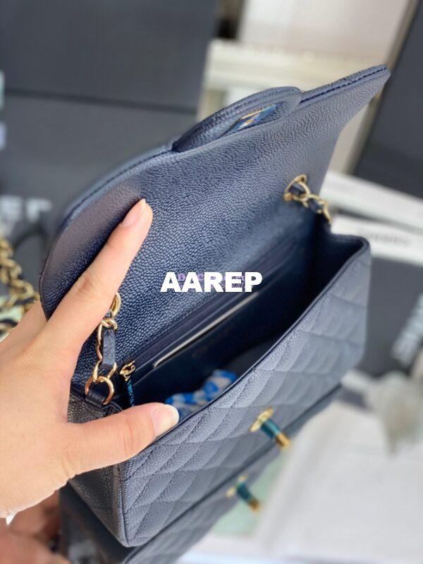 Replica Chanel Quilted Mini Classic Flap Bag Caviar without Edge Stitching 20cm Blue 7