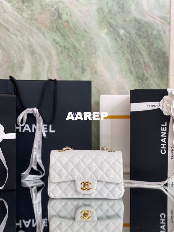 Replica Chanel Quilted Mini Classic Flap Bag Caviar without Edge Stitching 20cm White 3