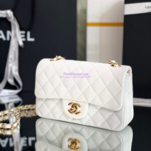 Replica Chanel Quilted Mini Classic Flap Bag Caviar without Edge Stitching 20cm White 2