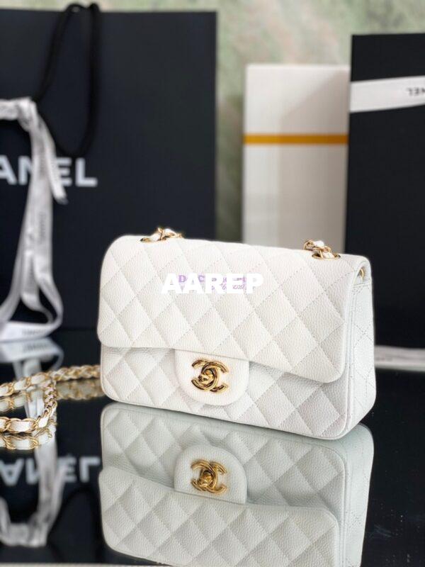Replica Chanel Quilted Mini Classic Flap Bag Caviar without Edge Stitching 20cm White 4