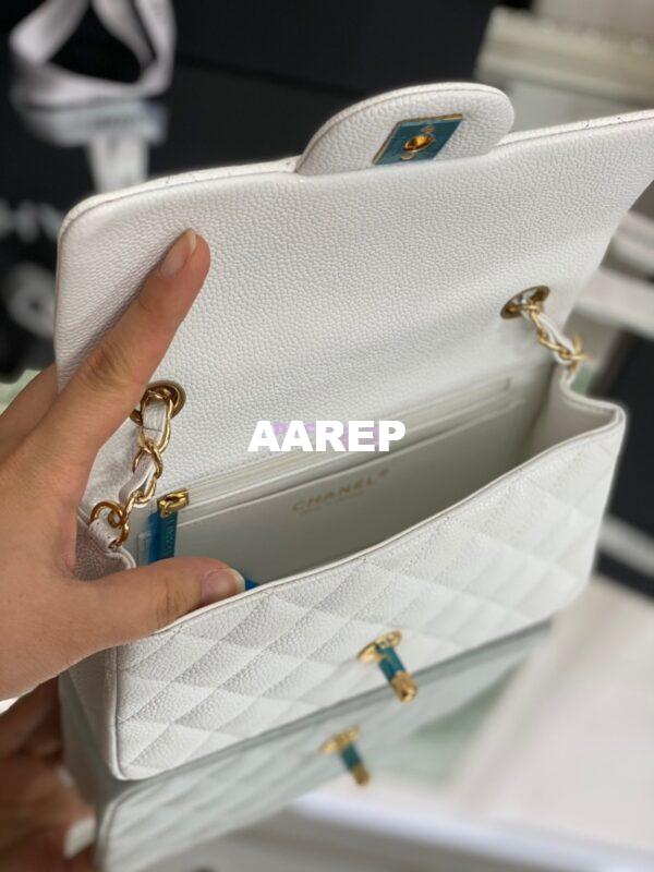 Replica Chanel Quilted Mini Classic Flap Bag Caviar without Edge Stitching 20cm White 10