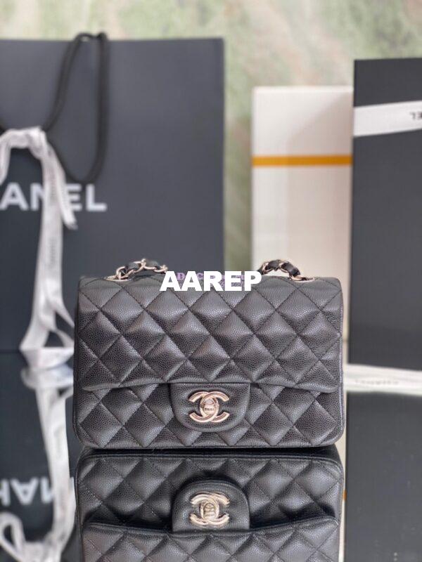 Replica Chanel Quilted Mini Classic Flap Bag Caviar without Edge Stitching 20cm Black 7