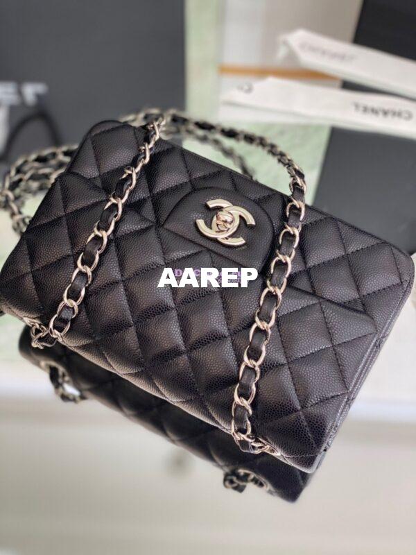 Replica Chanel Quilted Mini Classic Flap Bag Caviar without Edge Stitching 20cm Black 8
