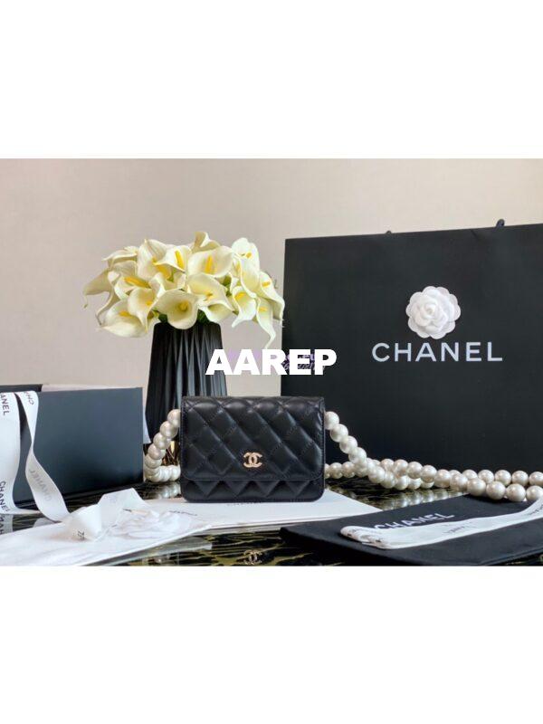 Replica Chanel Mini Wallet On Pearl Chain in Calfskin AP1839 Black