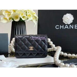 Replica Chanel Mini Wallet On Pearl Chain in Calfskin AP1839 Black 2
