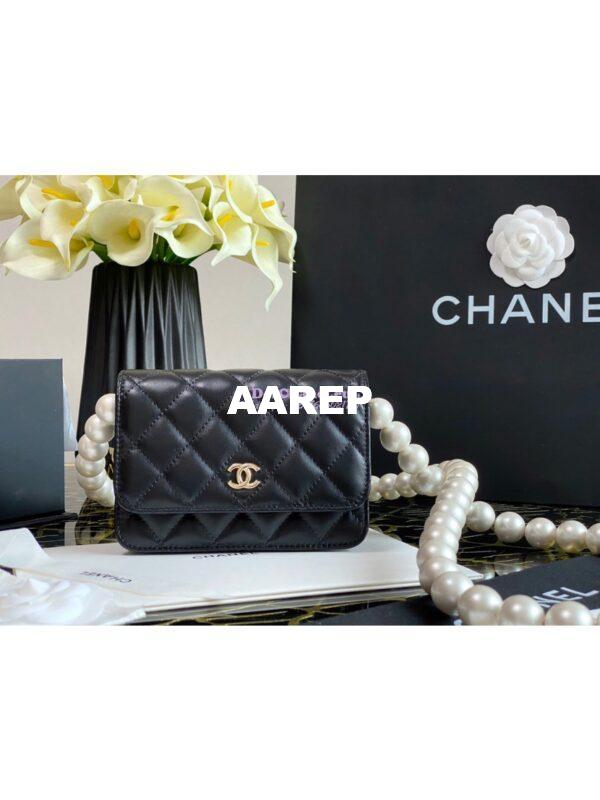 Replica Chanel Mini Wallet On Pearl Chain in Calfskin AP1839 Black 2