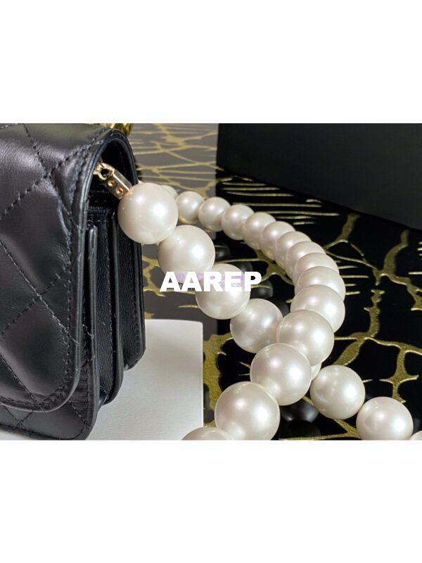 Replica Chanel Mini Wallet On Pearl Chain in Calfskin AP1839 Black 3