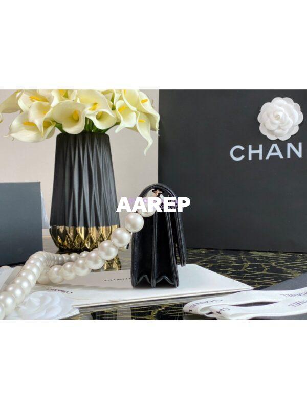Replica Chanel Mini Wallet On Pearl Chain in Calfskin AP1839 Black 4