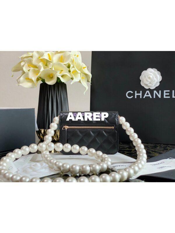 Replica Chanel Mini Wallet On Pearl Chain in Calfskin AP1839 Black 6