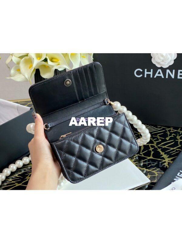 Replica Chanel Mini Wallet On Pearl Chain in Calfskin AP1839 Black 8