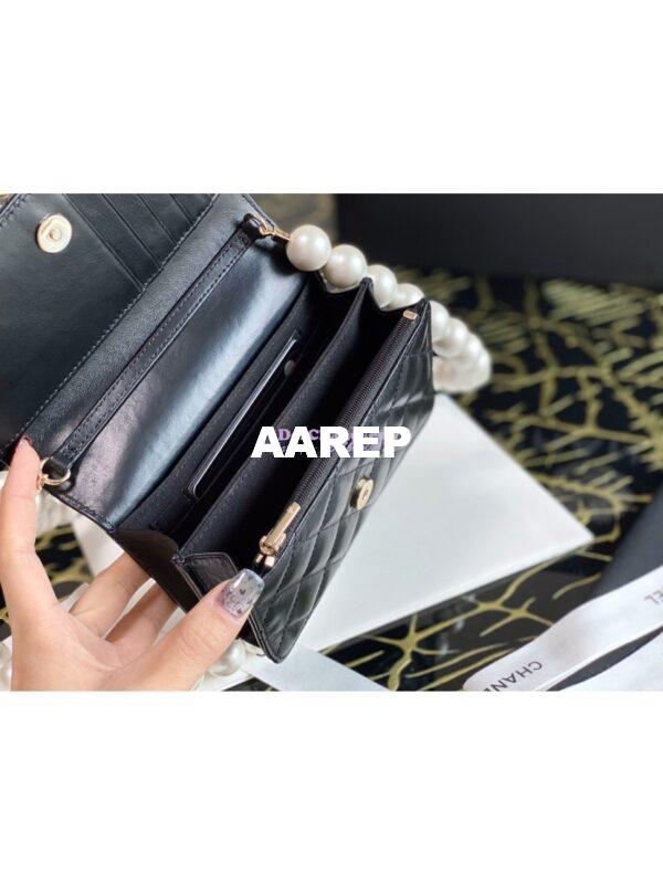 Replica Chanel Mini Wallet On Pearl Chain in Calfskin AP1839 Black 9