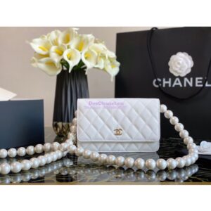 Replica Chanel Wallet On Pearl Chain WOC in Calfskin AP1814 White