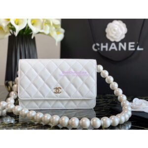 Replica Chanel Wallet On Pearl Chain WOC in Calfskin AP1814 White 2