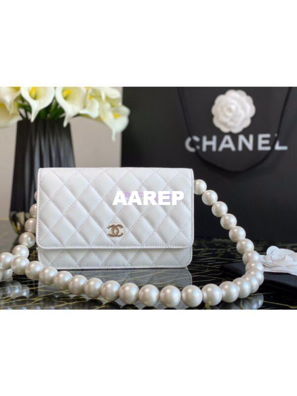 Replica Chanel Wallet On Pearl Chain WOC in Calfskin AP1814 White 2