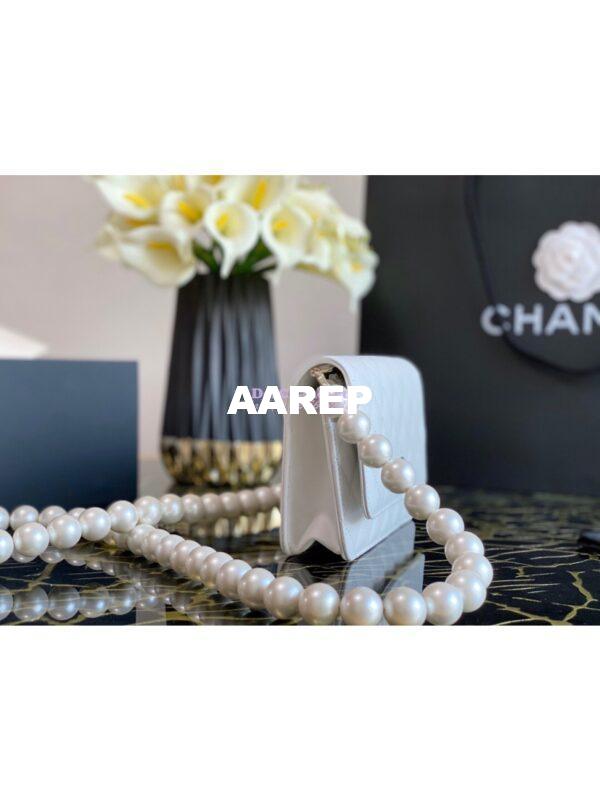 Replica Chanel Wallet On Pearl Chain WOC in Calfskin AP1814 White 3