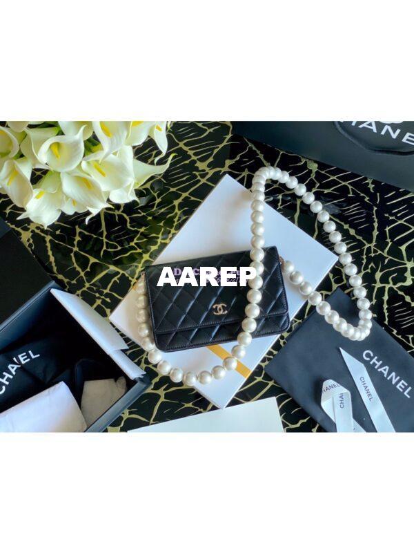 Replica Chanel Wallet On Pearl Chain WOC in Calfskin AP1814 Black