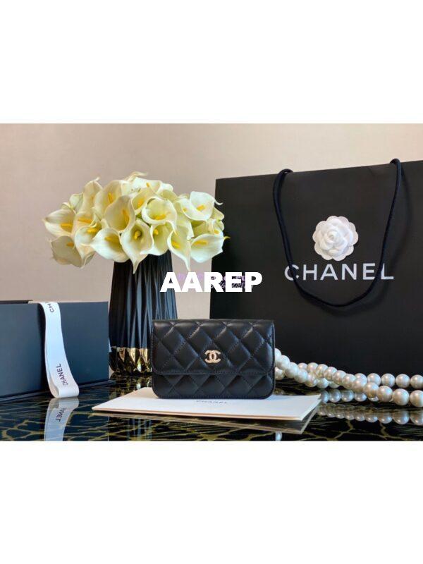 Replica Chanel Clutch With Pearl Chain WOC in Calfskin AP1898 Black 3