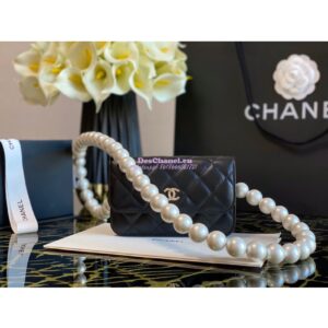 Replica Chanel Clutch With Pearl Chain WOC in Calfskin AP1898 Black 2