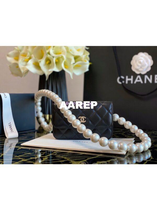 Replica Chanel Clutch With Pearl Chain WOC in Calfskin AP1898 Black 4
