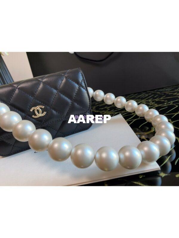 Replica Chanel Clutch With Pearl Chain WOC in Calfskin AP1898 Black 5