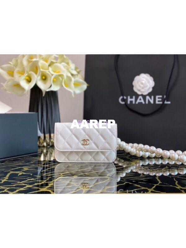 Replica Chanel Clutch With Pearl Chain WOC in Calfskin AP1898 White 3